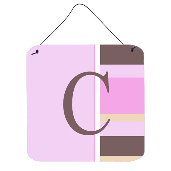 Letter C Initial Monogram - Pink Stripes Wall or Door Hanging Prints