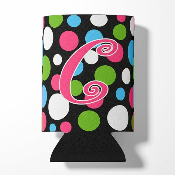 Letter C Initial Monogram - Polkadots and Pink Can or Bottle Hugger