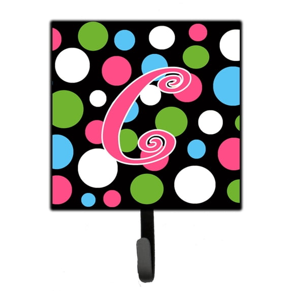 Letter C Initial Monogram - Polkadots and Pink Leash or Key Holder