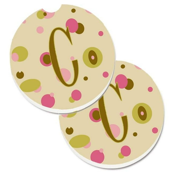 Letter C Initial Monogram Tan Dots Set of 2 Cup Holder Car Coaster