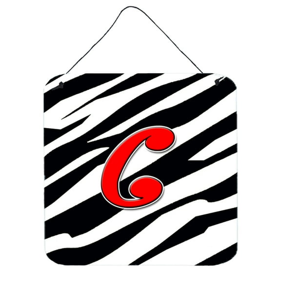 Letter C Initial Monogram - Zebra Red Wall or Door Hanging Prints