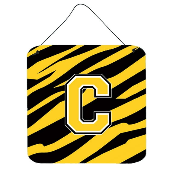Letter C Initial Tiger Stripe - Black Gold Wall or Door Hanging Prints