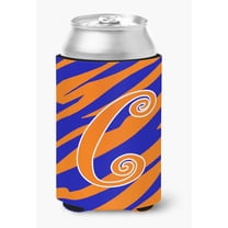 Letter C Initial Tiger Stripe Blue and Orange Can or Bottle Hugger