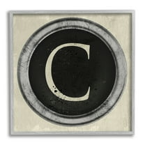 Letter C Initial Typewriter Shape Vintage Key Typography Framed Art Print Wall Art, 17x17