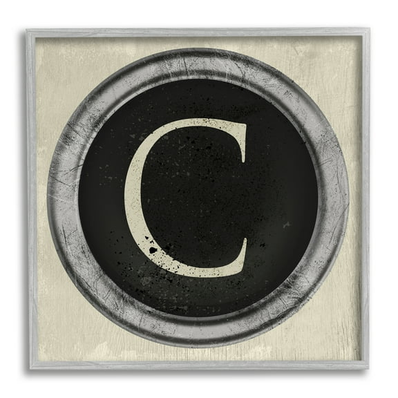 Letter C Initial Typewriter Shape Vintage Key Typography Framed Art Print Wall Art, 17x17
