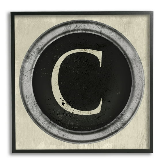 Letter C Initial Typewriter Shape Vintage Key Typography Framed Art Print Wall Art, 17x17