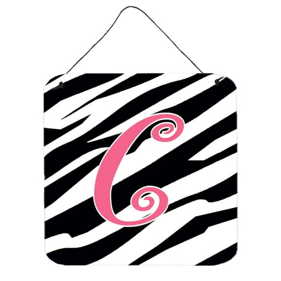 Letter C Initial Zebra Stripe and Pink Wall or Door Hanging Prints