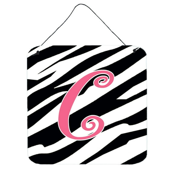 Letter C Initial Zebra Stripe and Pink Wall or Door Hanging Prints
