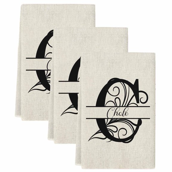 Letter C Kitchen Towels Set of 3, Absorbent Microfiber Dish Tea Towels with Hanging Loop, Monogram Words Resuable Hand Towel for Home Kitchen Cooking Cleaning 18"x28"