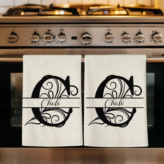 Letter C Kitchen Towels Set of 4, Monogram Words Absorbent Dish Towels for Kitchen, Microfiber Hand Towel, Quick Drying Tea Towel for Cleaning Decorative Dishcloths