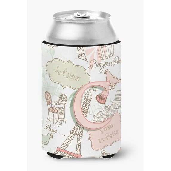 Letter C Love in Paris Pink Can or Bottle Hugger