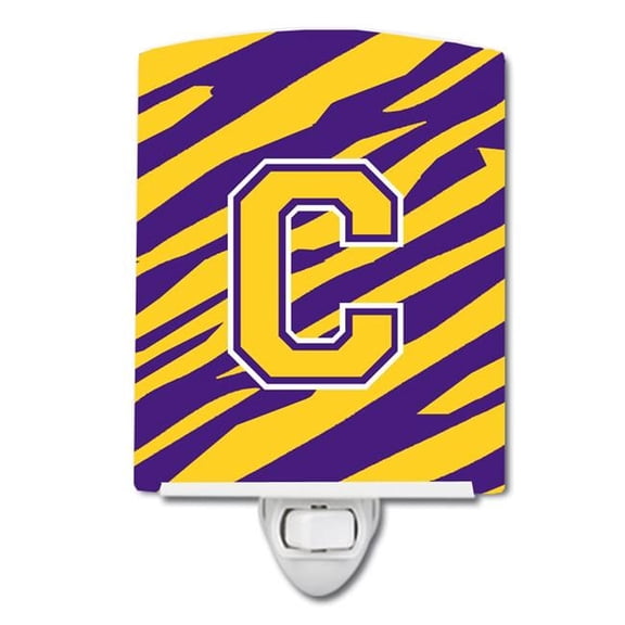 Letter C Monogram Tiger Stripe Purple Gold Ceramic Night Light
