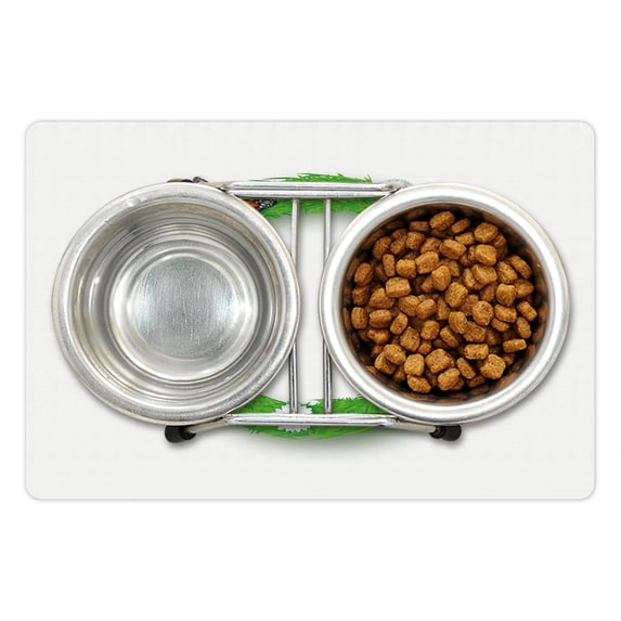 Letter C Pet Mat for Food and Water, Capital C with Grass Greenland Spring Flourishing Nature Themed Character, Non-Slip Rubber Mat for Dogs and Cats, 18" X 12", by Ambesonne