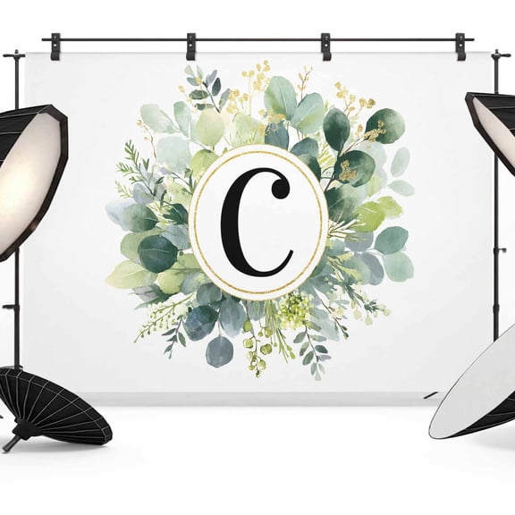 Letter C Photography Backdrop 7x5FT, Alphabet Green Eucalyptus Leaves Plant Simple Photo Backdrops, Background for Photography Studio Photo Studio Background, Back Drop for Photoshoot