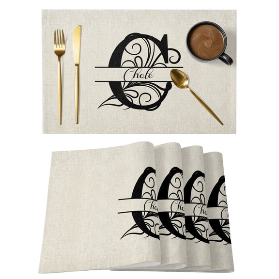 Letter C Placemats Set of 2, Cotton Linen Fabric Place Mats, Monogram Words Washable Decorative Table Mats Protector for Home Kitchen Dining Wedding Party Coffee Tables