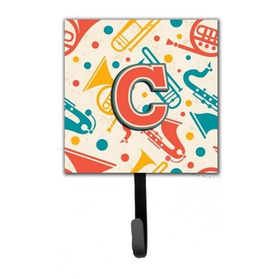 Letter C Retro Teal Orange Musical Instruments Initial Leash & Key Holder