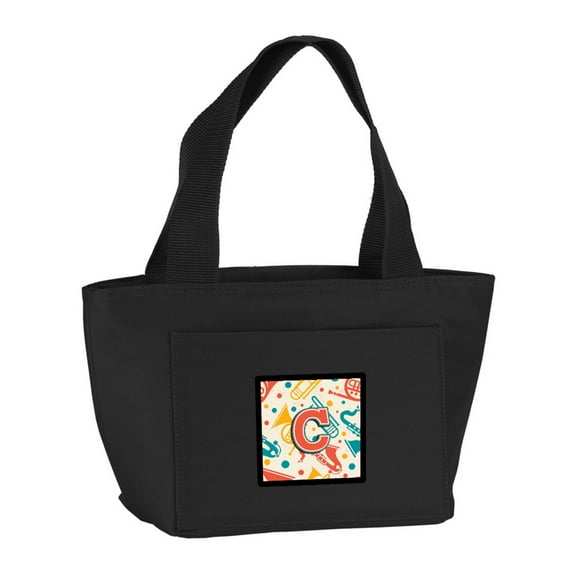 Letter C Retro Teal Orange Musical Instruments Initial Lunch Bag