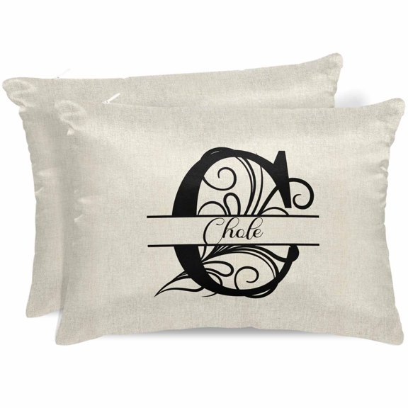 Letter C Satin Pillowcase for Hair and Skin with Zipper, Soft Breathable Cooling Silk Pillow Cases, Monogram Words Throw Pillow Covers Standard Size 20"x26" Set of 2