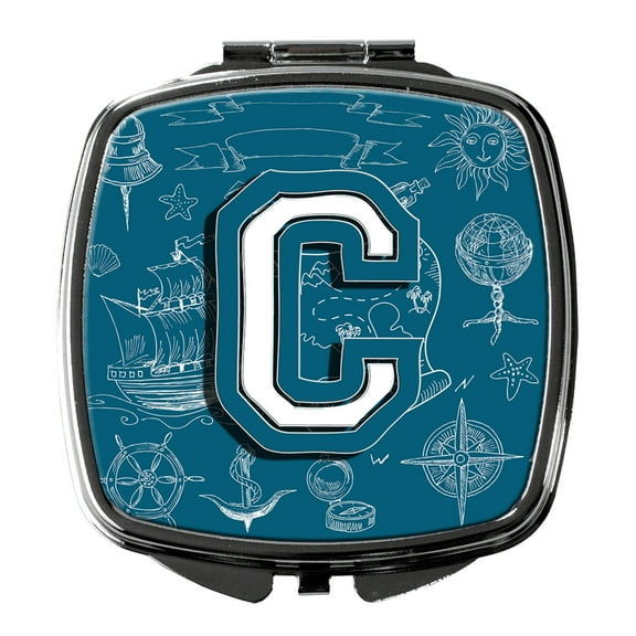 Letter C Sea Doodles Initial Alphabet Compact Mirror