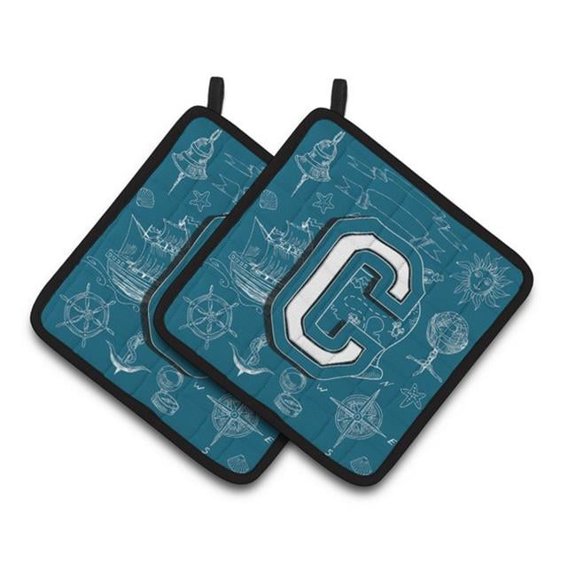 Letter C Sea Doodles Initial Alphabet Pair of Pot Holders
