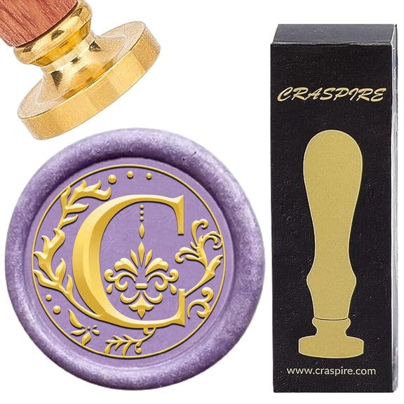 Letter C Sealing Wax Stamp Retro Alphabet Initials Wax Seal Stamp Classic Vintage 26 Letters A-Z 25mm Removable Brass Head Wood Handle for Envelope Invitation Embellishment DIY Scrapbooking for DIY