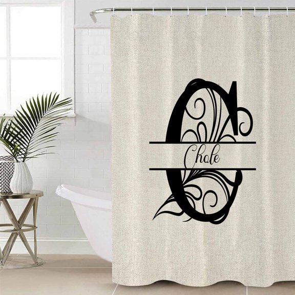 Letter C Small Stall Shower Curtain, Waterproof Shower Curtains for Bathroom, Monogram Words Washable Fabric Cloth Bath Curtain for Bathtub Decoration with Hooks 36x72 Inches