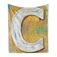thumbnail image 1 of Letter C Soft Flannel Fleece Blanket, Alphabet Grunge Look Vintage Timber Old Letterpress Style Vintage Print, Cozy Plush for Indoor and Outdoor Use, 60" x 80", Marigold White Green, by Ambesonne, 1 of 5