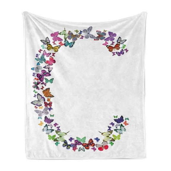 Letter C Soft Flannel Fleece Throw Blanket, Natural Grace Inspired Theme Butterflies Flying Together and Colorful Design, Cozy Plush for Indoor and Outdoor Use, 50" x 70", Multicolor, by Ambesonne
