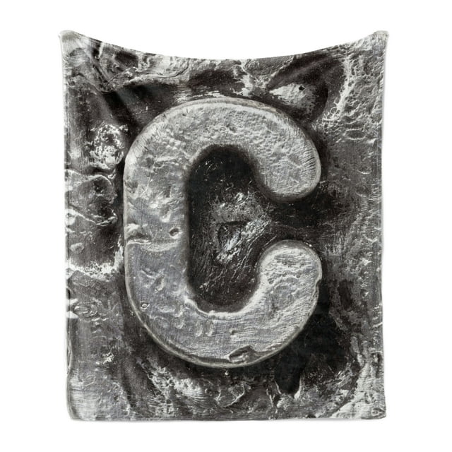 Letter C Soft Flannel Fleece Throw Blanket, Rustic Look Alphabet C Letter Close up, Cozy Plush for Indoor and Outdoor Use, 50" x 60", Taupe Grey Grey, by Ambesonne
