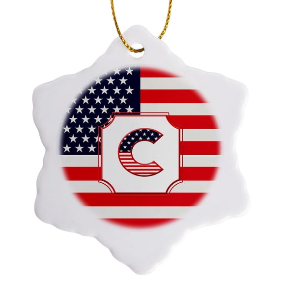 3drose, Letter C Stars and Stripes Flag Usa Monogram-personalized Initial, 3 inch Snowflake Porcelain Ornament