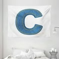 thumbnail image 1 of Letter C Tapestry, Alphabet Sign Writing Language Symbol Uppercase C Denim Retro Design Stitches, Wall Hanging for Bedroom Living Room Dorm Decor, 80W X 60L Inches, Blue Yellow, by Ambesonne, 1 of 2