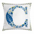 thumbnail image 1 of Letter C Throw Pillow Cushion Cover, Portuguese Culture Inspired Natural Elements in Letter C Alphabet Print, Decorative Square Accent Pillow Case, 18 X 18 Inches, Blue Yellow Orange, by Ambesonne, 1 of 2