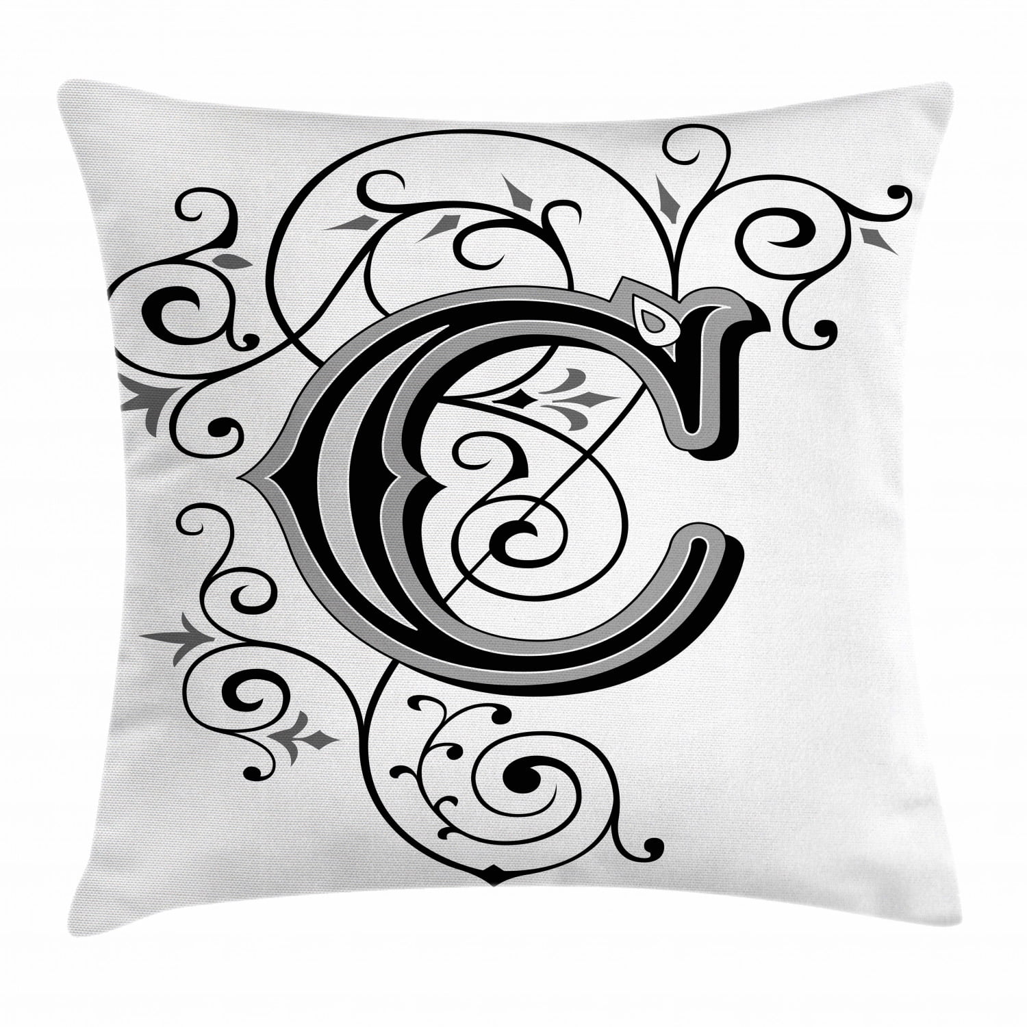 Letter C Throw Pillow Cushion Cover, Victorian Inspired Gothic Style