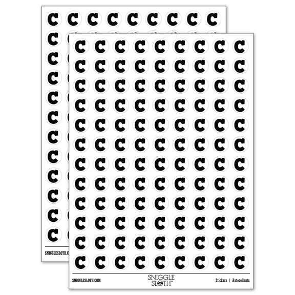 Letter C Uppercase Fun Bold Font 200+ Round Stickers - White - Matte Finish - 0.50" Size