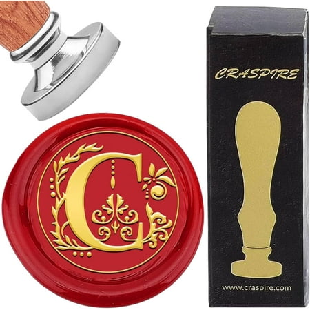Letter C Wax Seal Stamp Vintage Removable Silver Initial Alphabets Brass Sealing Stamp Heads 25mm Copper with Wooden Handle