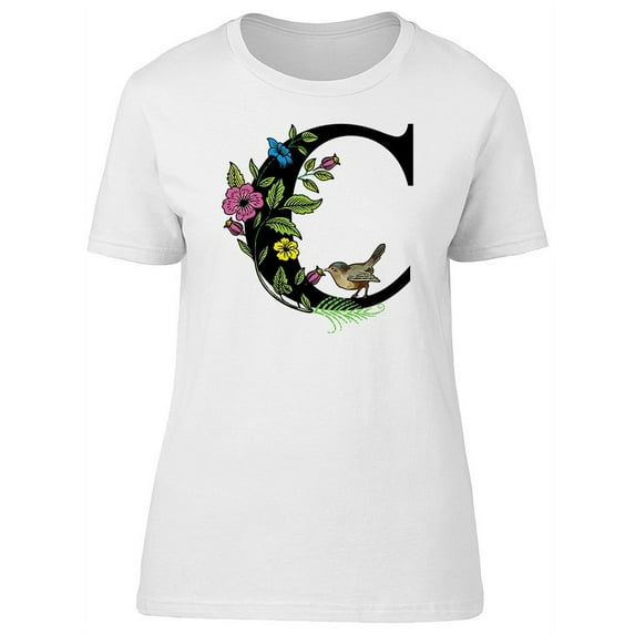 Letter C With Bird And Plants T-Shirt Women -Image by Shutterstock, Female Medium