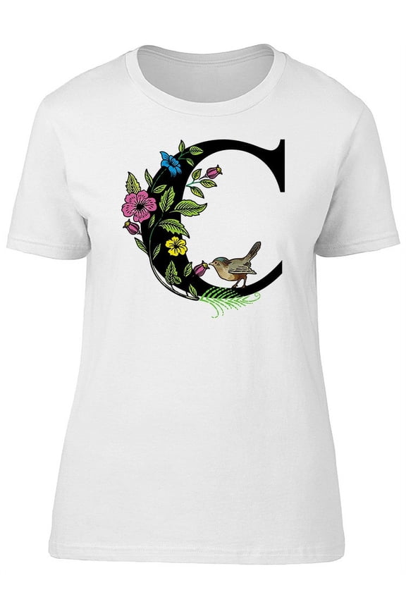 Letter C With Bird And Plants T-Shirt Women -Image by Shutterstock, Female XX-Large