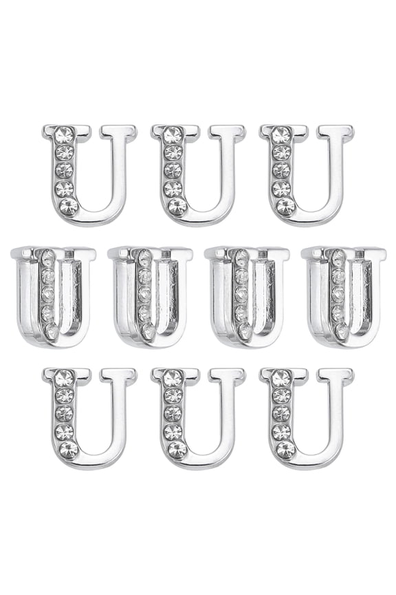 Letter Charm, 20Pcs 8mm - Chrome Alphabet Slide Charm Pendant, Half Rhinestone Letters, Crystal Letter Charm for Jewelry Making DIY Leather Wristbands Bracelets (Letter U)