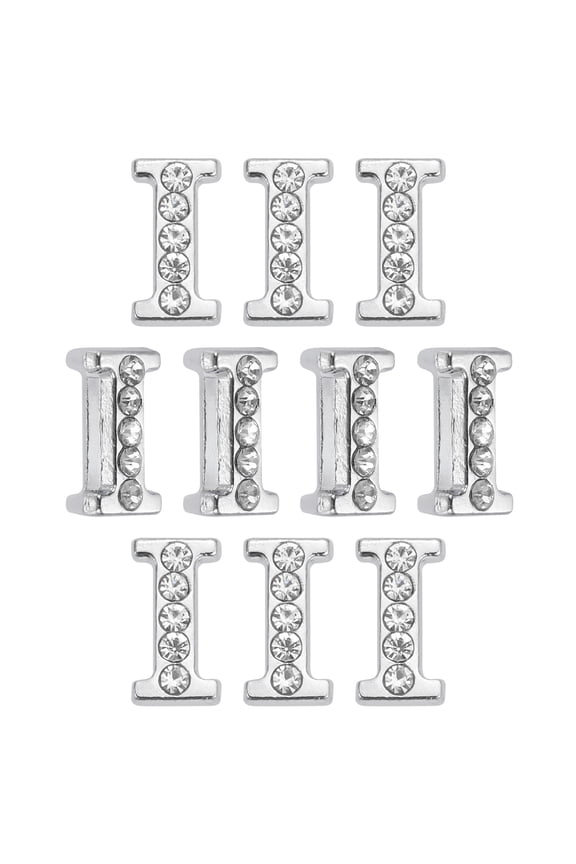 Letter Charm, 20Pcs 8mm - Chrome Alphabet Slide Charm Pendant, Half Rhinestone Letters, Crystal Letter Charm for Jewelry Making DIY Leather Wristbands Bracelets (Letter I)