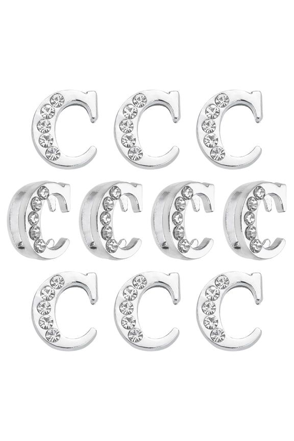 Letter Charm, 20Pcs 8mm - Chrome Alphabet Slide Charm Pendant, Half Rhinestone Letters, Crystal Letter Charm for Jewelry Making DIY Leather Wristbands Bracelets (Letter C)