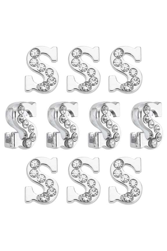 Letter Charm, 20Pcs 8mm - Chrome Alphabet Slide Charm Pendant, Half Rhinestone Letters, Crystal Letter Charm for Jewelry Making DIY Leather Wristbands Bracelets (Letter S)