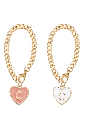 Letter Charm Accessories Heart Shape Name ID Accessories Pink&White, Letter C 2Pack