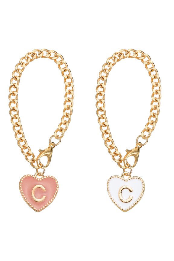 Letter Charm Accessories Heart Shape Name ID Accessories Pink&White, Letter C 2Pack