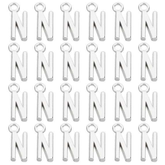 Letter Charm Pendants, 50 Pcs Character Alphabet Pendant Bulk DIY for Jewelry Making Bracelets, Silvery, N