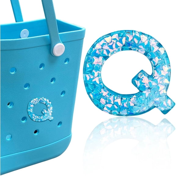 Letter Charms for , Alphabet Blue Sequin Lettering Accessories Charm for  and Simply Southern Bags, Insert Decorative Letter Charm for Handbag Beach Tote Bag.