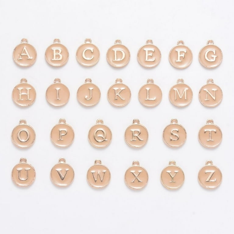 Letter Charms for Jewelry Making, 4 Sets Metal Alphabet Beads Enamel Initial  A-Z Charm Mixed Letter Pendant for Necklace and Bracelet DIY Making - Pink  