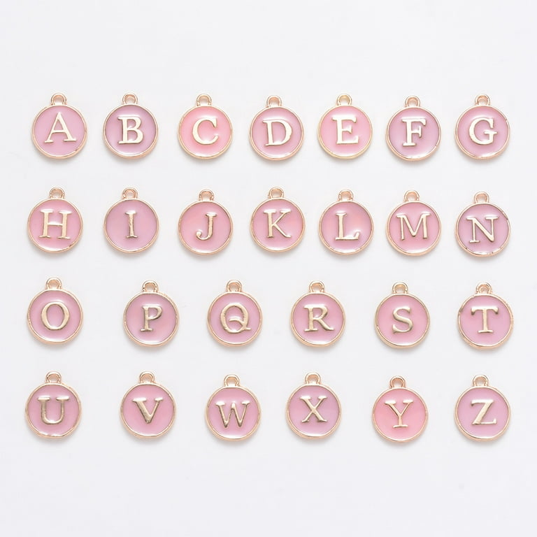 Letter Charms for Jewelry Making, 4 Sets Metal Alphabet Beads Enamel  Initial A-Z Charm Mixed Letter Pendant for Necklace and Bracelet DIY Making  - Pink 