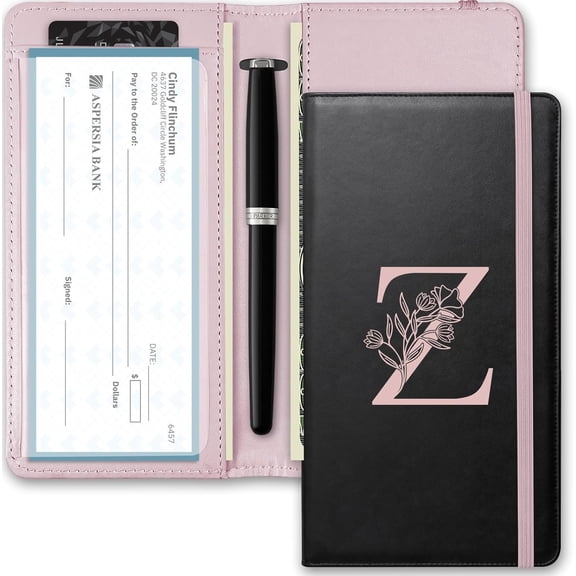 Letter Checkbook Cover,  Blocking Checkbook, Duplicate Checks with Pen Holder, Cards Slots, Multi-Functional Checkbook Holder for Personal and Business Checks