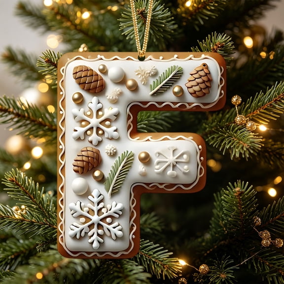Letter Christmas Tree Ornament Acrylic Hanging Pendant with Design for Xmas Tree Home Door Wall Window Decor and DIY Craft(F)