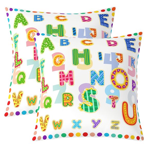 Letter Colorful Square Pillowcases, ABC Letter Educational Pillowcases, Early Education Decorative Pillowcases, Indoor and Outdoor Decorations, Rainbow Dot Items, Pillow Core Not Included -